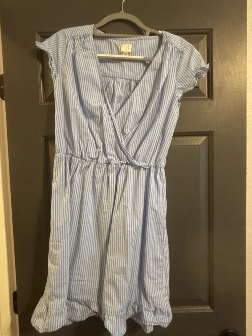 Light Blue Striped Girls' Wrap-Style Dress